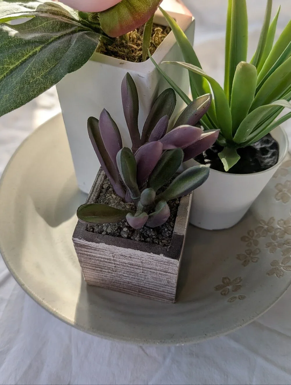 World Market Clay Dish With Artificial Pink Peony And Succulents